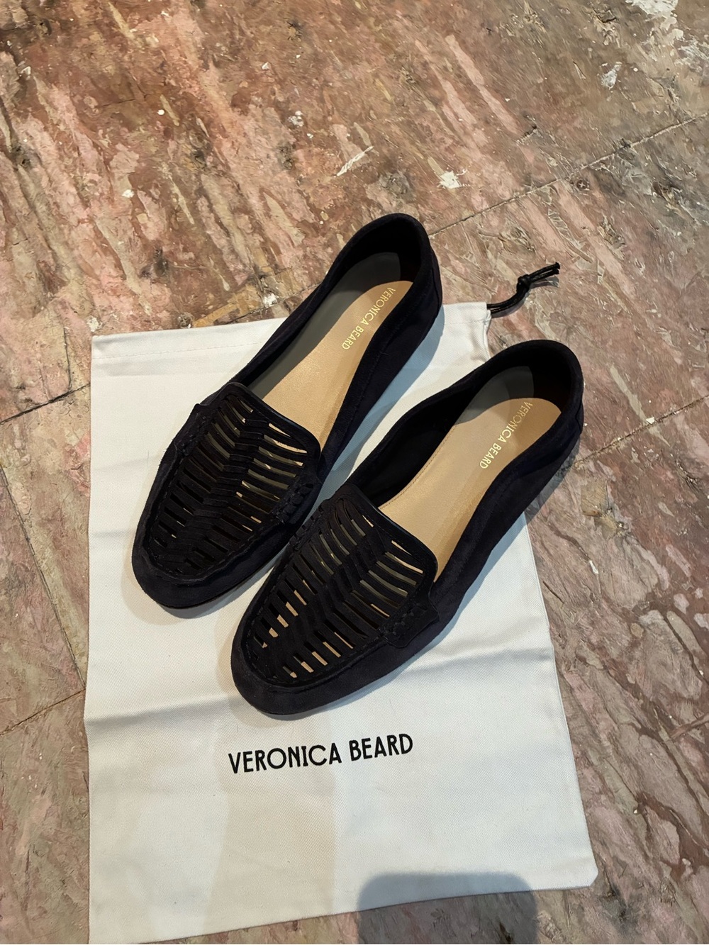 Veronica Beard navy Woven Suede Slip-On Loafers